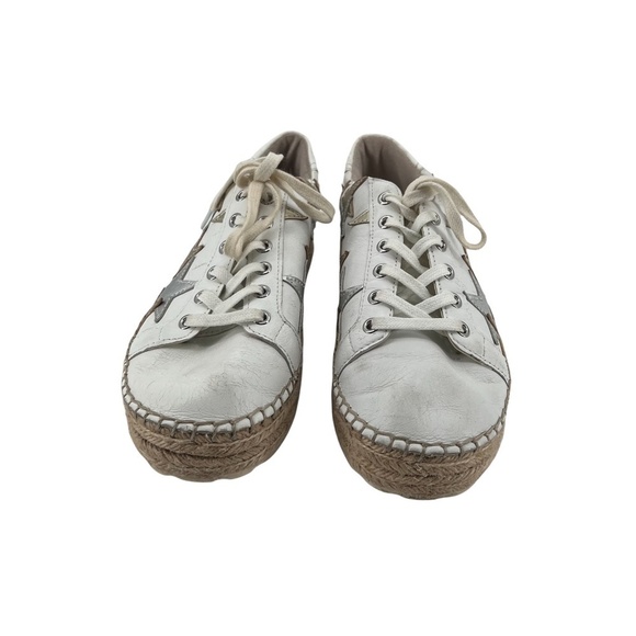 Marc Fisher White Gold Silver Star Platform Jute Sneakers Size 7 1/2 Women’s - Picture 3 of 10